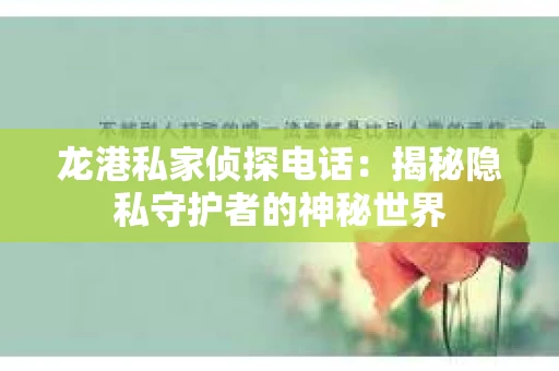 龙港私家侦探电话：揭秘隐私守护者的神秘世界