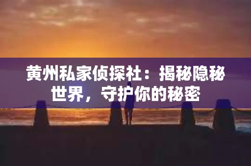 黄州私家侦探社：揭秘隐秘世界，守护你的秘密