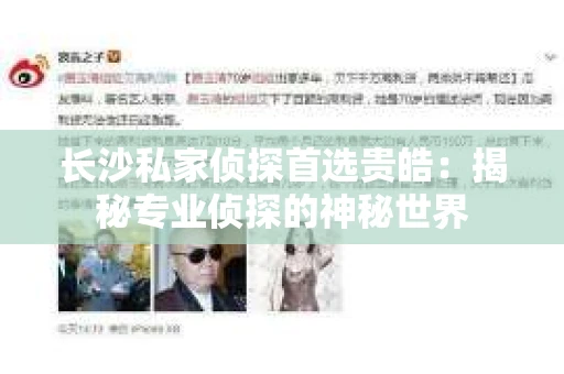 长沙私家侦探首选贵皓：揭秘专业侦探的神秘世界